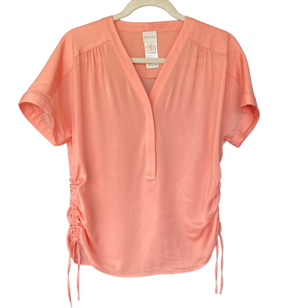Chico’s Peach Blouse with Ruched Side Ties Small